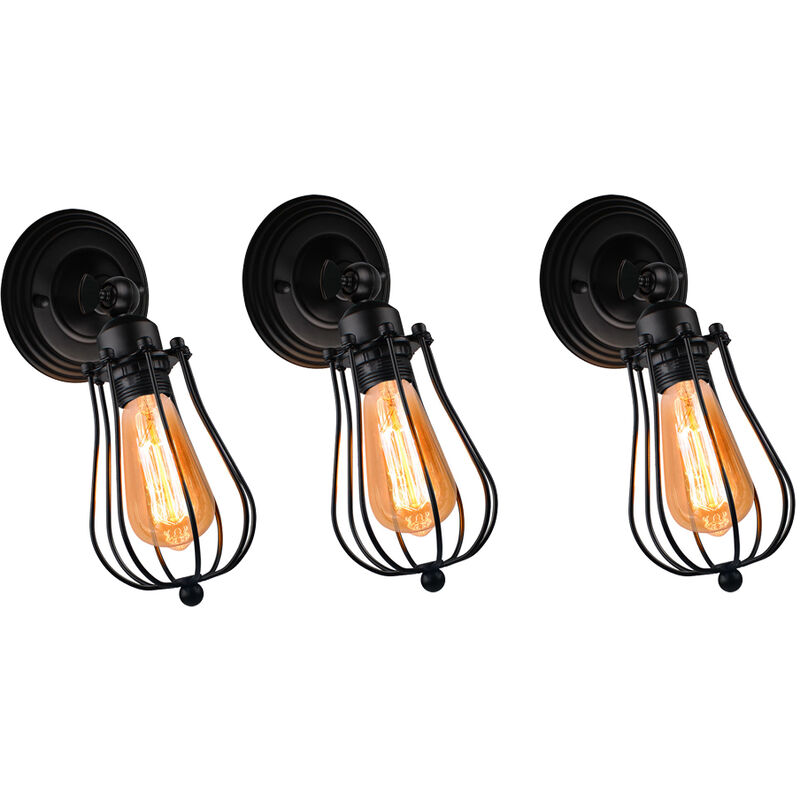 foto del prodotto applique interno, vintage industriale stile lampada da parete in ferro, applique illuminazione con gabbia supporto edison e27 per camera da letto