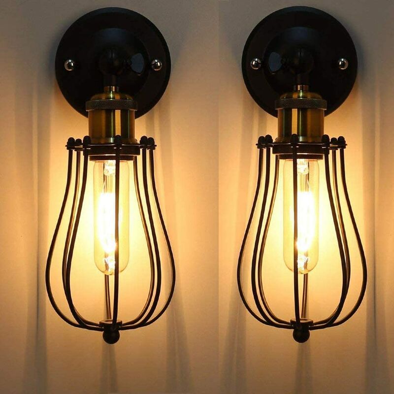 foto del prodotto applique interno, vintage industriale stile lampada da parete in ferro, applique illuminazione con gabbia supporto edison e27 per camera da letto