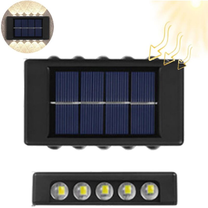 foto del prodotto applique lampada 10 led muro parete solare ip65 bidirezionale giardino te b0569