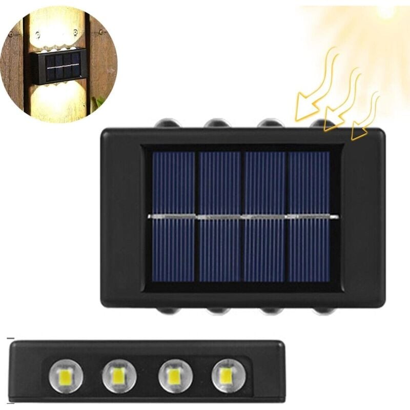 foto del prodotto applique lampada 8 led muro parete solare ip65 bidirezionale giardino te b0568