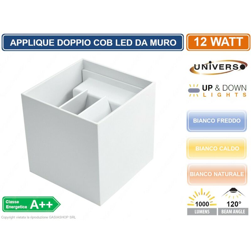 foto del prodotto applique lampada a muro bianca doppio led cob 12w fascio regolabile da esterno colore luce bianco naturale