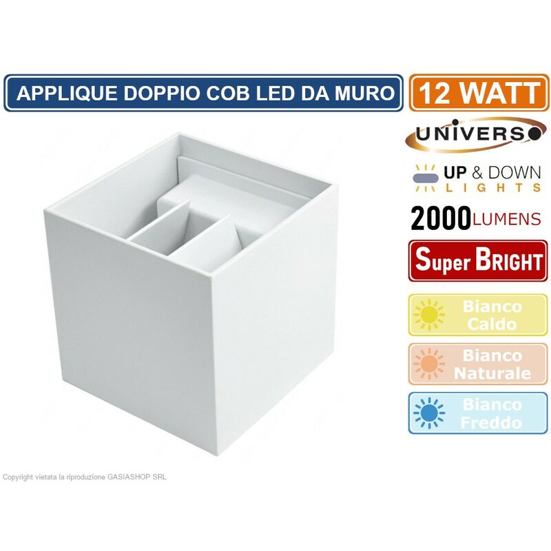 foto del prodotto applique lampada a muro bianca doppio led cob 22w fascio regolabile da esterno ip65 - colore luce bianco caldo
