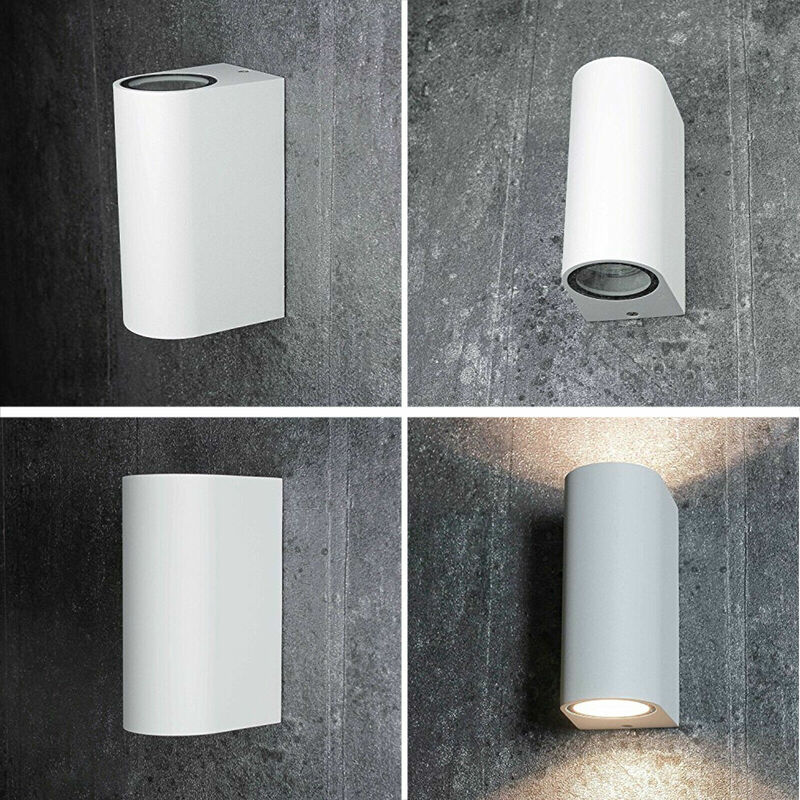 foto del prodotto applique lampada da parete a muro a biemissione con doppio attacco per lampadine a led gu10 faretto moderno illuminazione esterni interni ip65 bianco