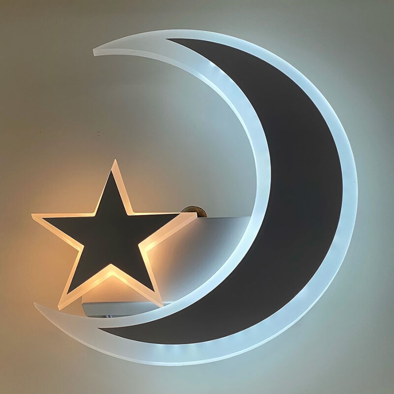 foto del prodotto applique lampada da parete a muro moderna led luna con stella luce calda 3000k
