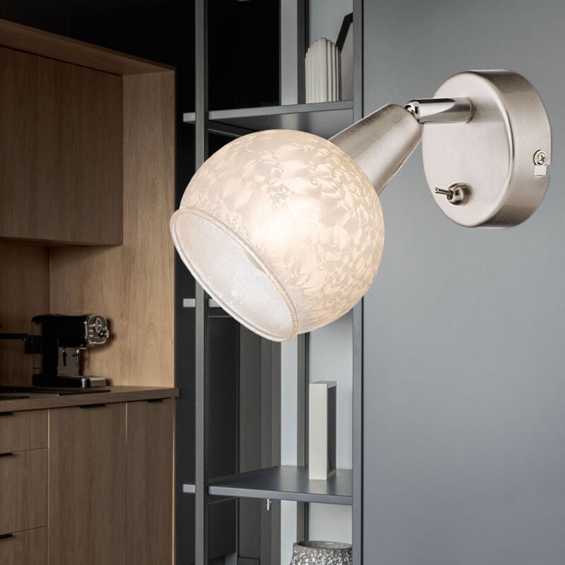 foto del prodotto applique lampada da parete faretto faretto da parete in metallo, nichel opaco, vetro satinato, paralume, decorazione satinata, faretto mobile, 1x