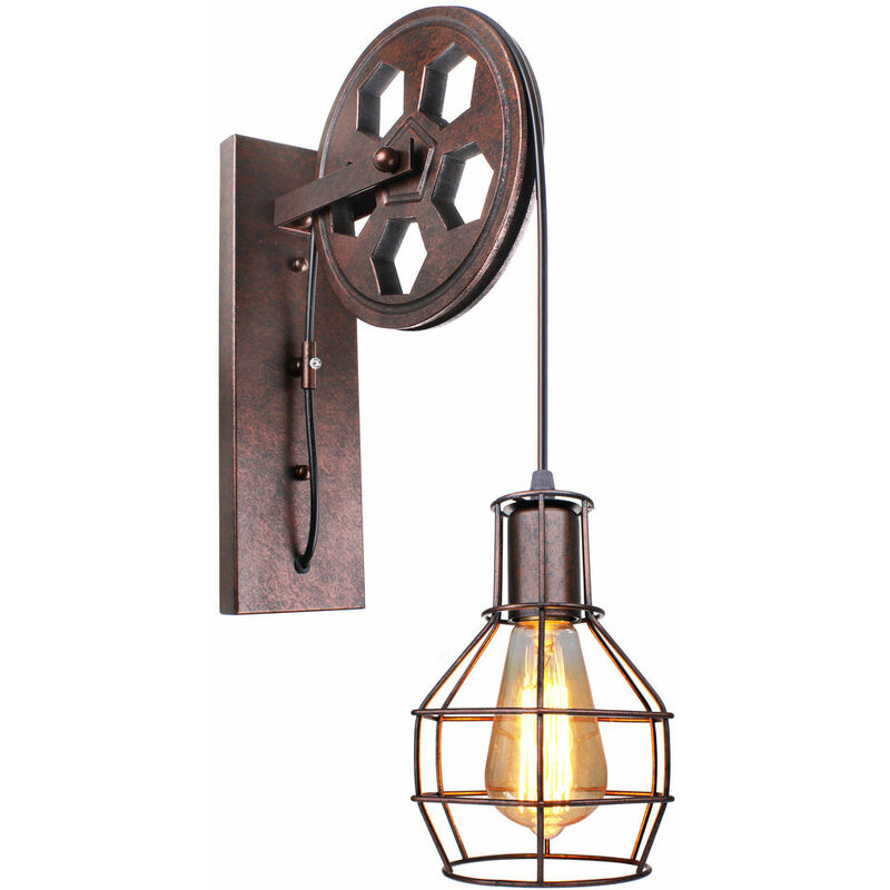 foto del prodotto applique, lampada da parete in ferro industriale stile, creativo illuminazione puleggia edison e27 per cucina isaland camera da letto 1x ruggine 