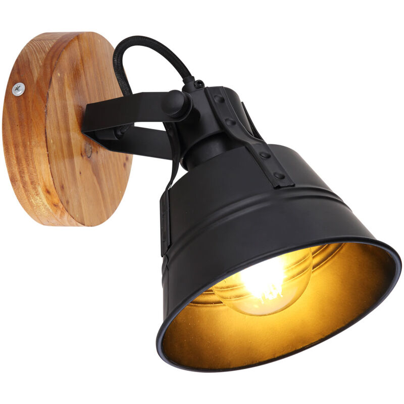 foto del prodotto applique lampada da parete lampada da corridoio metallo legno nero marrone spot regolabile h 18 cm