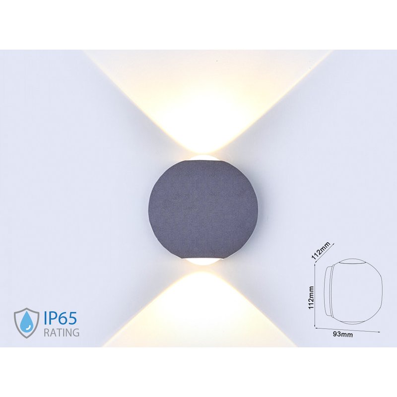 foto del prodotto applique lampada led da muro palla sferica 6w 4000k carcassa grigia doppio fascio luminoso ip65 sku 8306