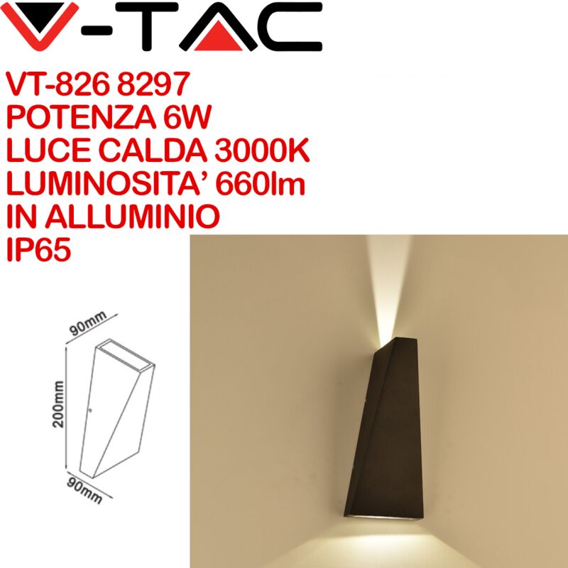 foto del prodotto applique lampada led da muro piramide 6w 3000k carcassa nera doppio fascio luminoso up down ip65 sku 8297