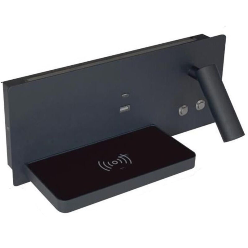 foto del prodotto applique lampada letto parete ricarica wireless nera luce naturale fd 27n