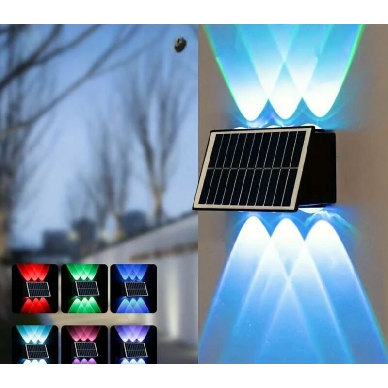 foto del prodotto applique lampada ricarica solare 8 led muro parete rg b esterno giardino ip65
