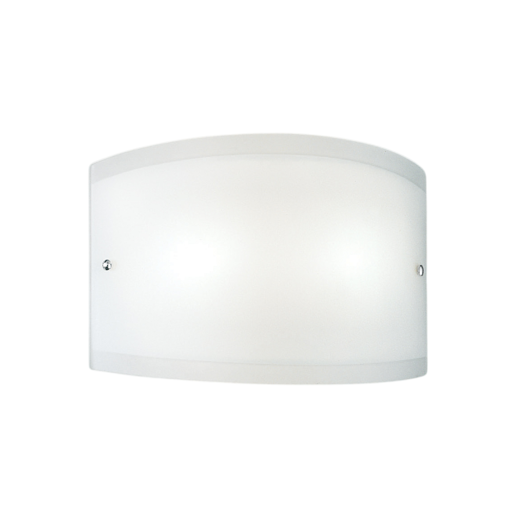 foto del prodotto applique lecce in vetro satinato bianco 35x12cm, 1 luce e27 max 42w, ip20, lampada da muro e montatura metallo con dettagli cromo, lampadina esclusa