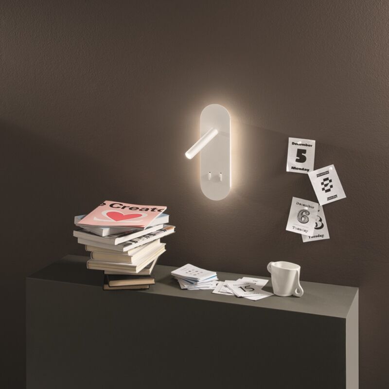 foto del prodotto applique led 10 cm in metallo bianco retroilluminato con faretto orientabile plate