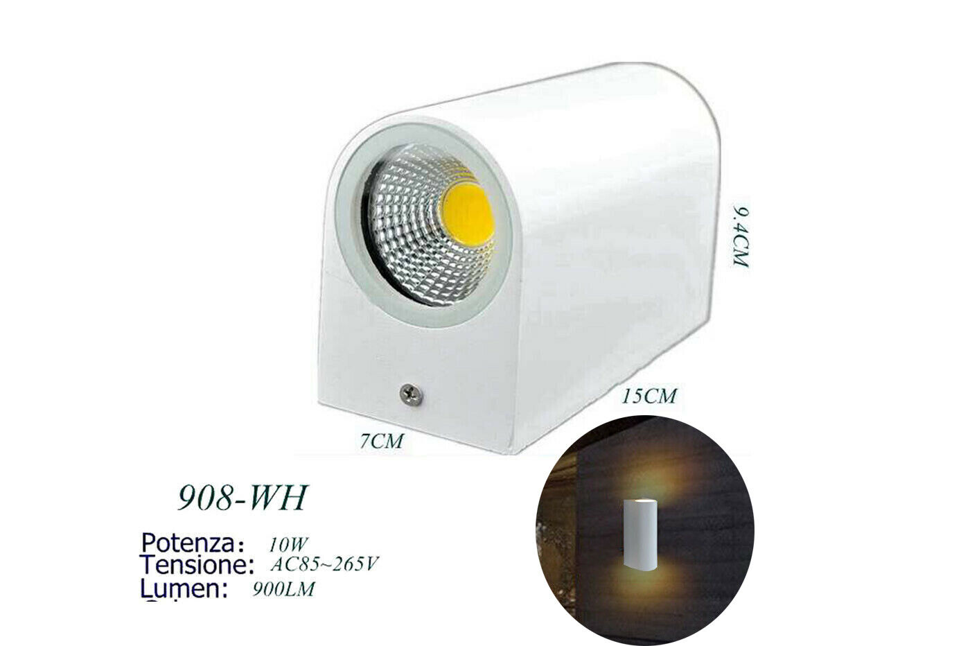 foto del prodotto applique led 10w bianco lampada doppia luce calda parete un down faretto esterno