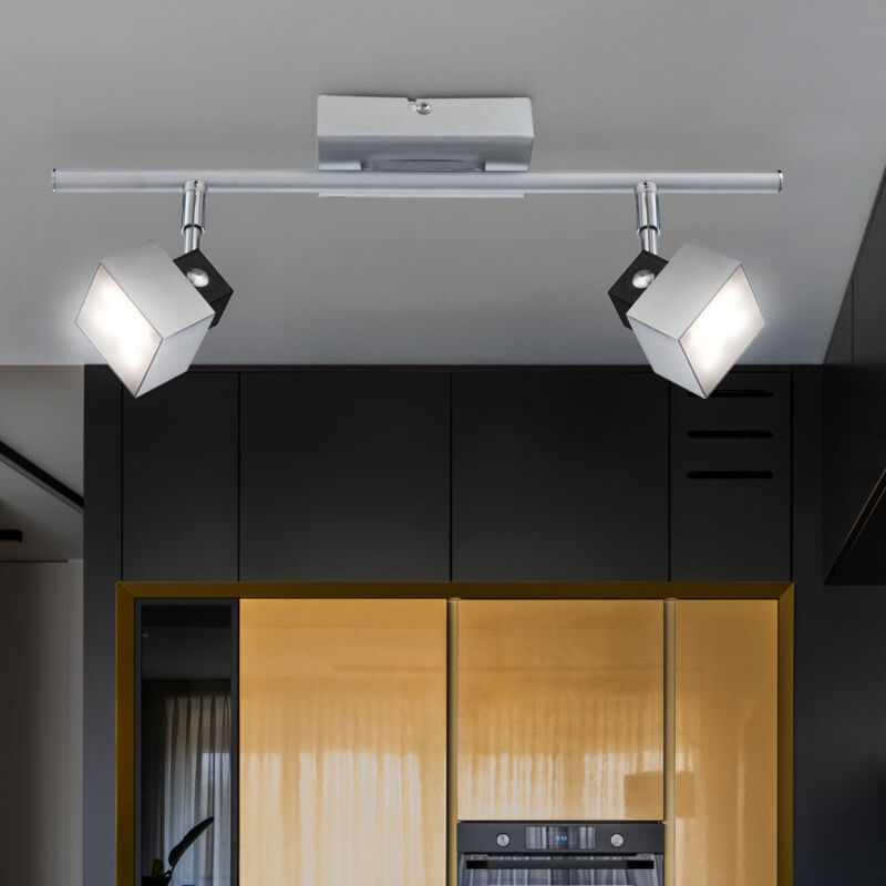 foto del prodotto applique led 2 faretti spot lampada da soffitto orientabile cromo, 2x 5w 350lm bianco caldo, lxpxh 40x6x17 cm