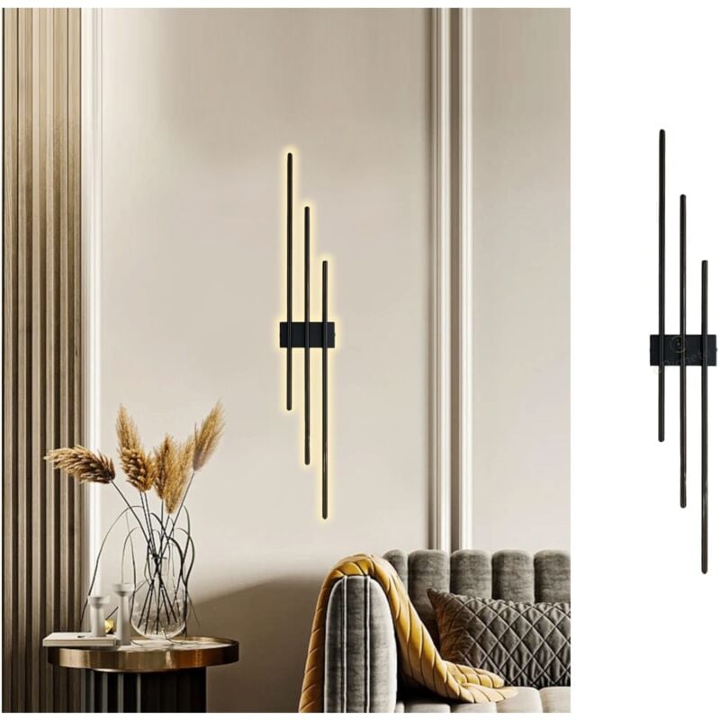 foto del prodotto applique led 23w nero 3 stecche bastoni lineare design moderno luce naturale calda a parete naturale