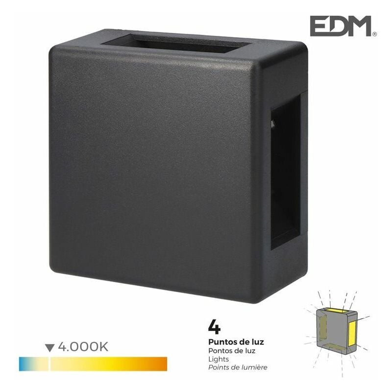 foto del prodotto applique led 6w 130lm 4000k luce quadrata ip54 12x12x5cm 4 proiezioni edm
