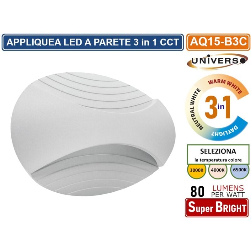 foto del prodotto applique led 6w 480 lumen da interno montaggio a parete 3 temperature di luce selezionabili cct 3000k 4000k 6500k