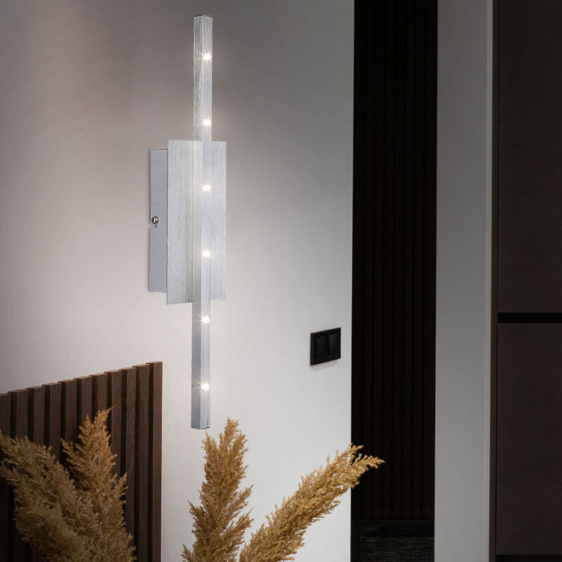 foto del prodotto applique led argento faretto da parete moderno lampada da parete per soggiorno design led, alluminio spazzolato, led 6 watt 500 lumen bianco neutro,