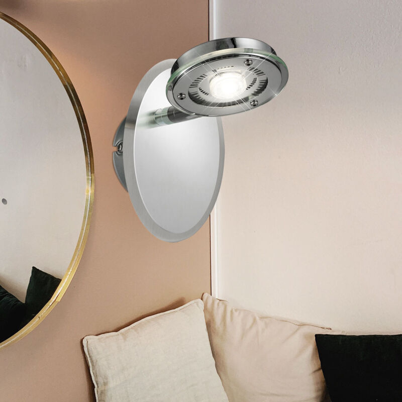 foto del prodotto applique led chrom e liseuse applique murale lampe de chambre, verre acier bross , 5w 450lm blanc chaud, lxh 10x 14,5 cm