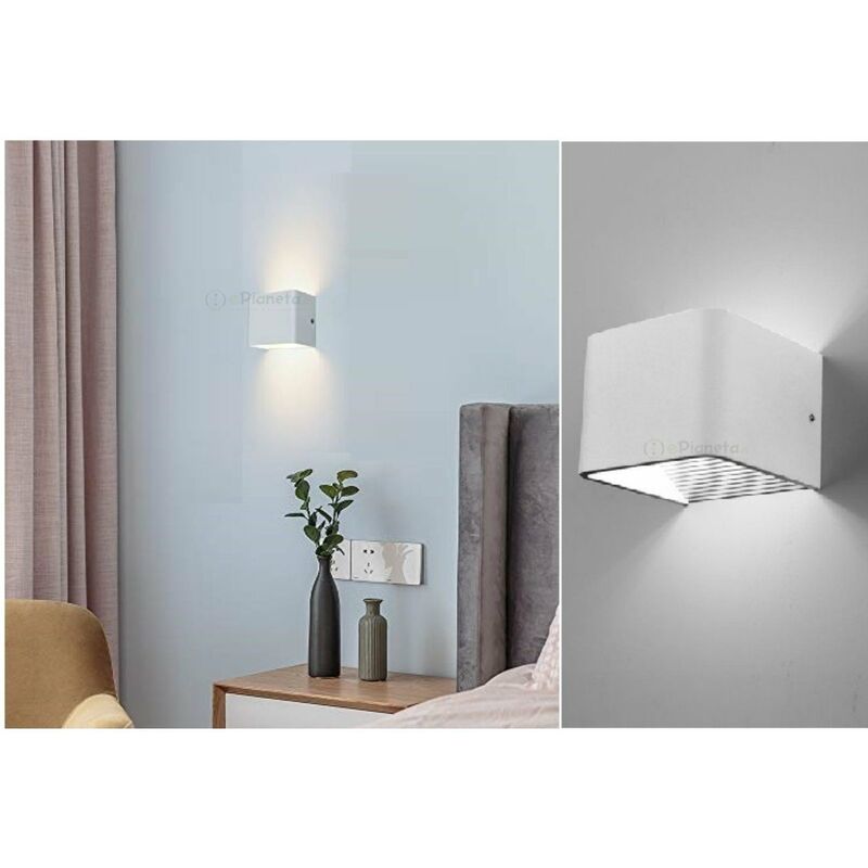 foto del prodotto applique led cob 7w cubo quadrato bianco con biemissione di luce naturale lampada da parete design moderno