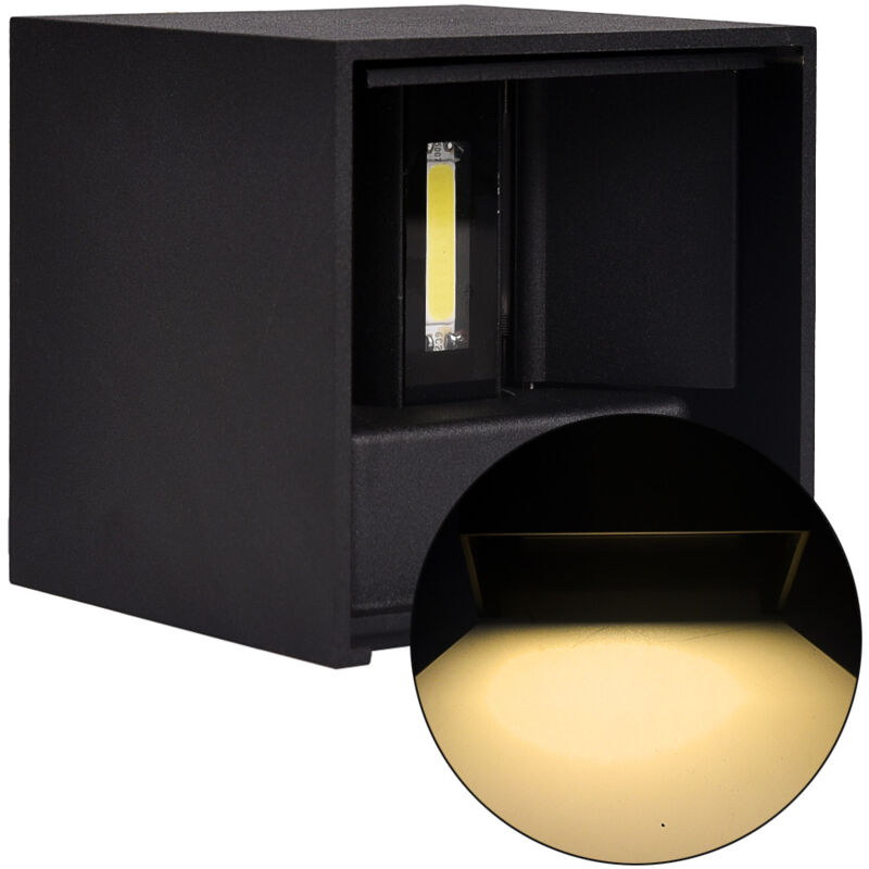 foto del prodotto applique led cubo nero 10w luce calda 3000k design elegante con doppia emissione regolabile ip65 per esterni