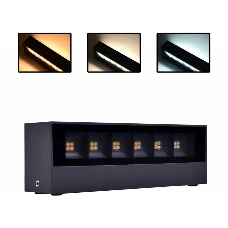 foto del prodotto applique led da esterno 14w con cct switch 3 temperarure colore ip65 design rettangolare in alluminio e vetro