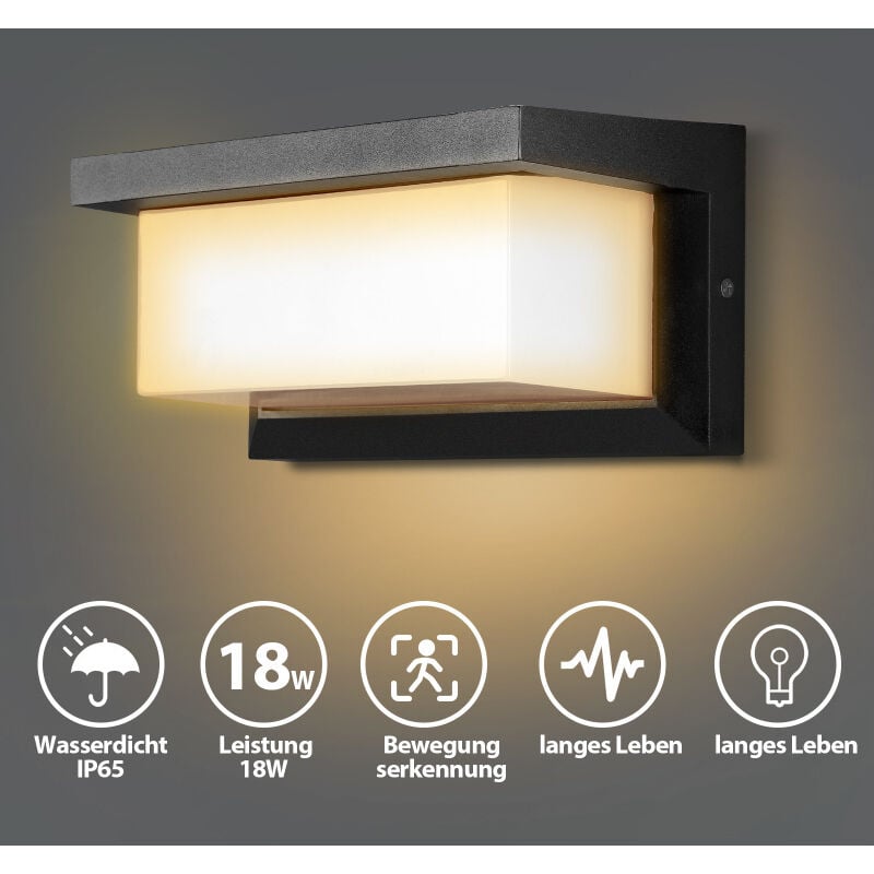 foto del prodotto applique led da esterno con sensore di movimento moderna lampada da parete impermeabile ip65 per patio giardino bianco caldo randaco