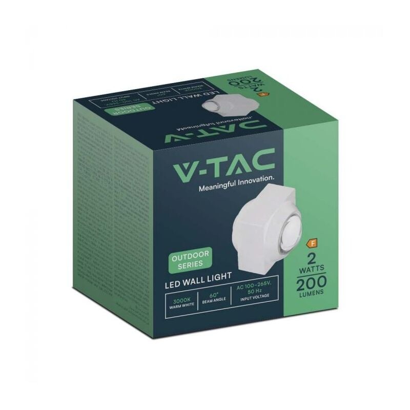 foto del prodotto applique led da muro 2w doppio fascio luminoso corpo bianco 3000k ip54 v tac