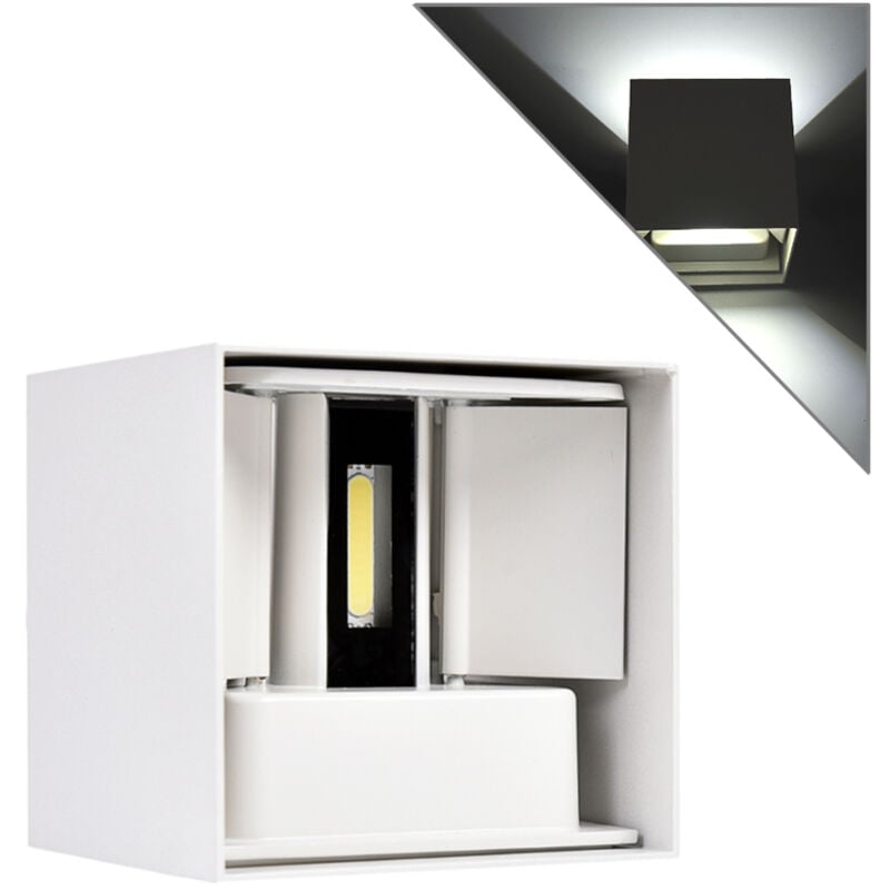foto del prodotto applique led da parete 6w bianco design moderno a cubo doppia emissione regolabile luce fredda per interni ed esterni ip65