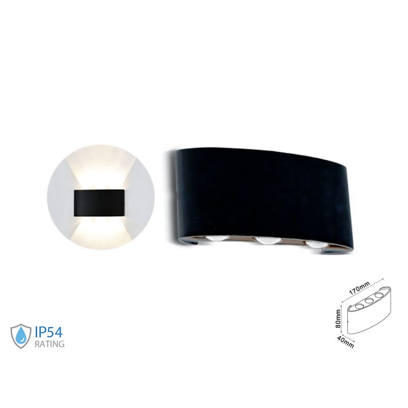 foto del prodotto applique led da parete 6w caldo 3000k carcassa nera doppio illuminazione up down ip54 sku 218615