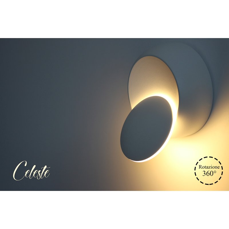 foto del prodotto applique led da parete celeste 5w carcassa bianca rotondo bianco caldo 3000k orientabile 360 gradi sku-7086