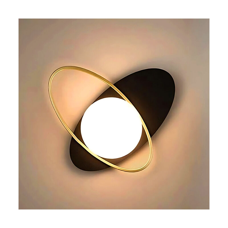 foto del prodotto applique led da parete g9, design moderno nero e oro, sfera opalina, luce diffusa per camera, soggiorno, corridoio, ingresso, lampada decorativa in