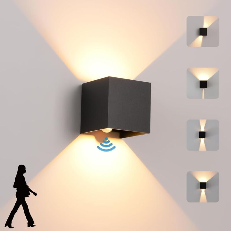 foto del prodotto applique led da parete per interni esterni da 6 w con sensore di movimento, lampada da parete moderna bianco caldo 3000k, applique da parete
