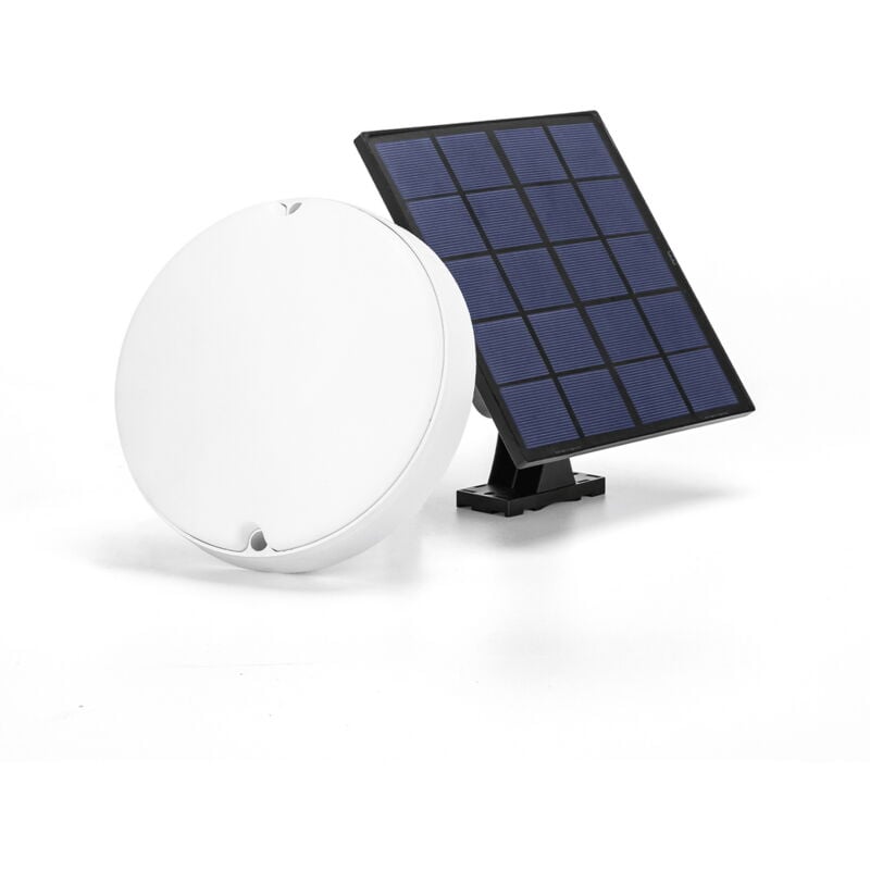 foto del prodotto applique led da parete slim 4w rotondo bianco con pannello solare e sensore crepuscolare ip65 temperatura colore regolabile con telecomando aigostar