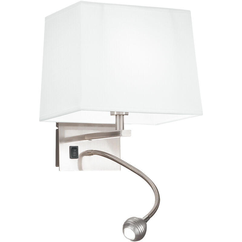 foto del prodotto applique led helly in tessuto bianco con braccio flessibile con attacco e14 