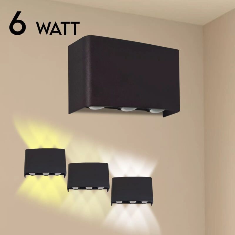 foto del prodotto applique led lampada a parete doppia luce ip65 interno esterno regolabile - black - 6w - maka