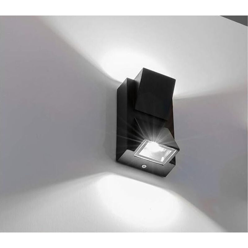 foto del prodotto applique led lampada da parete nero esterno 10w doppia luce sopra sotto naturale
