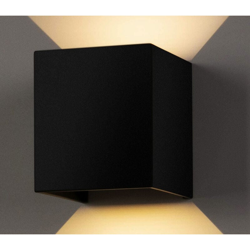 foto del prodotto applique led lampada parete 20w cubo nero doppia luce calda muro interno esteno