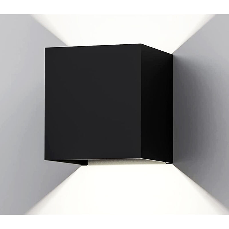 foto del prodotto applique led lampada parete 20w cubo nero doppia luce fredda interno esterno