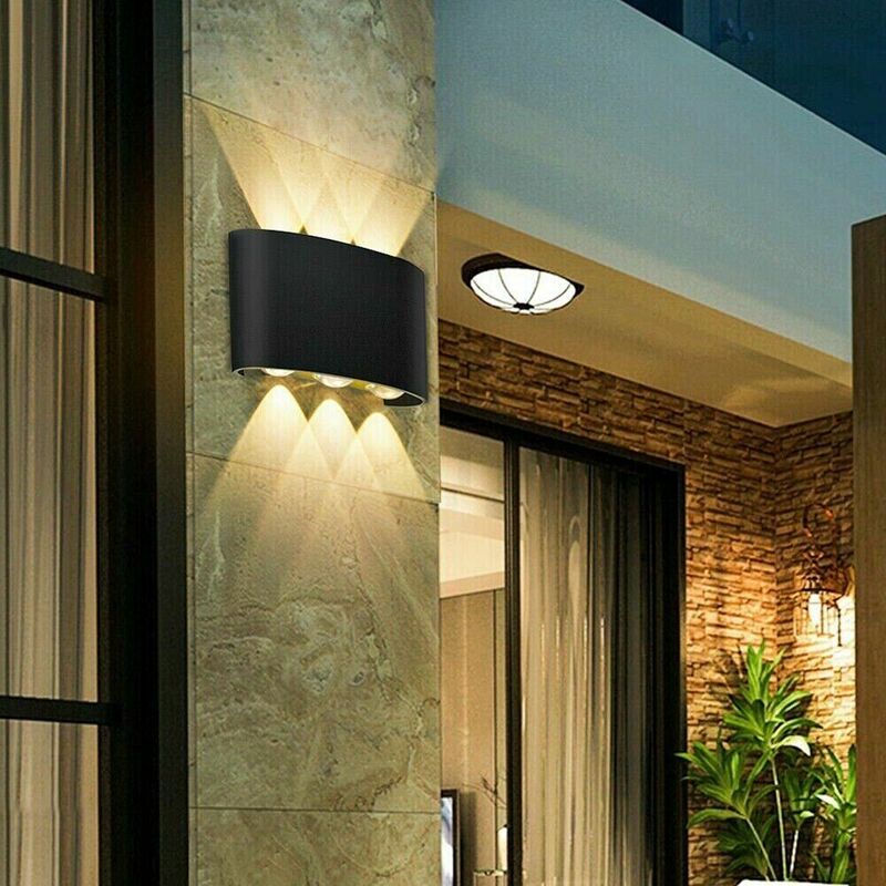 foto del prodotto applique led luce calda 3000k lampada 16 w 6 cob da parete esterno interno nero