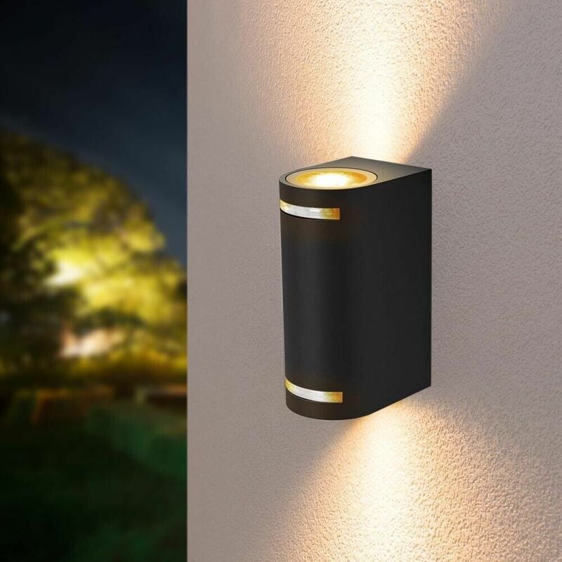 foto del prodotto applique led luce calda lampada da parete muro 2 x faretto 8 w gu10 ip54 nero
