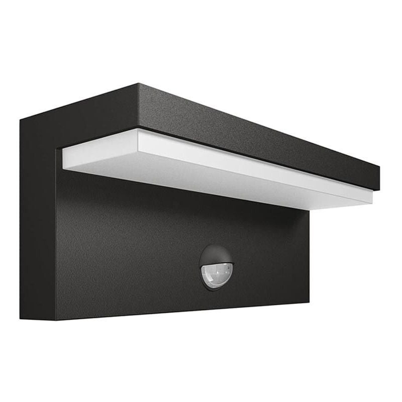 foto del prodotto applique led luce naturale 10w lampada con sensore rileva movimento ir nero ip54