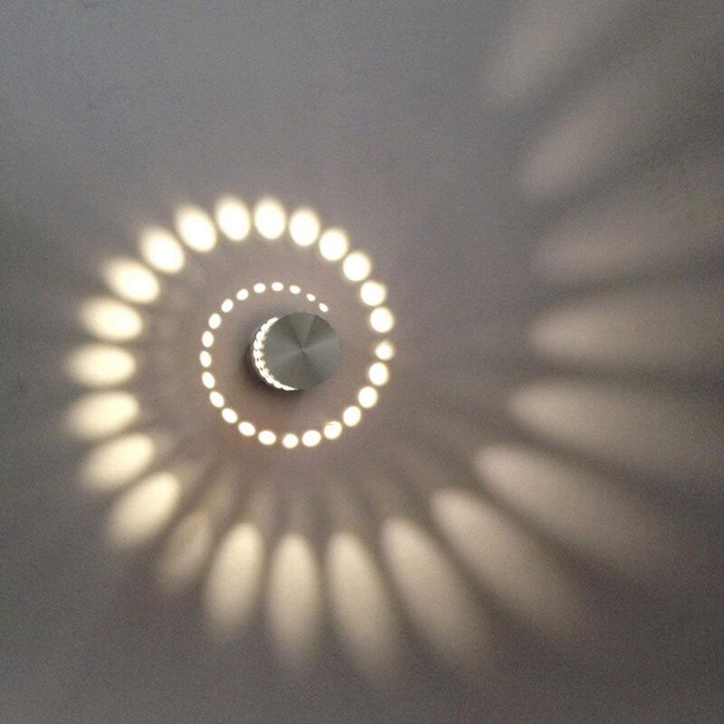 foto del prodotto applique led per interno, 3w moderna lampada da parete in alluminio, effetto spirale lampada per corridoio cucina isaland camera da letto scala
