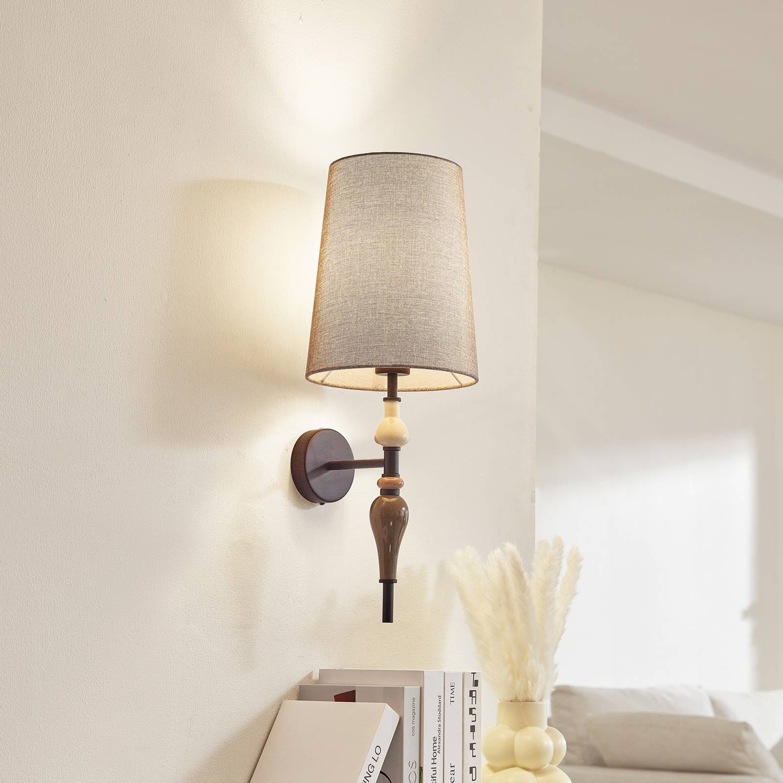 foto del prodotto applique lindby haldorin, grigio nero, tessuto, 58 cm
