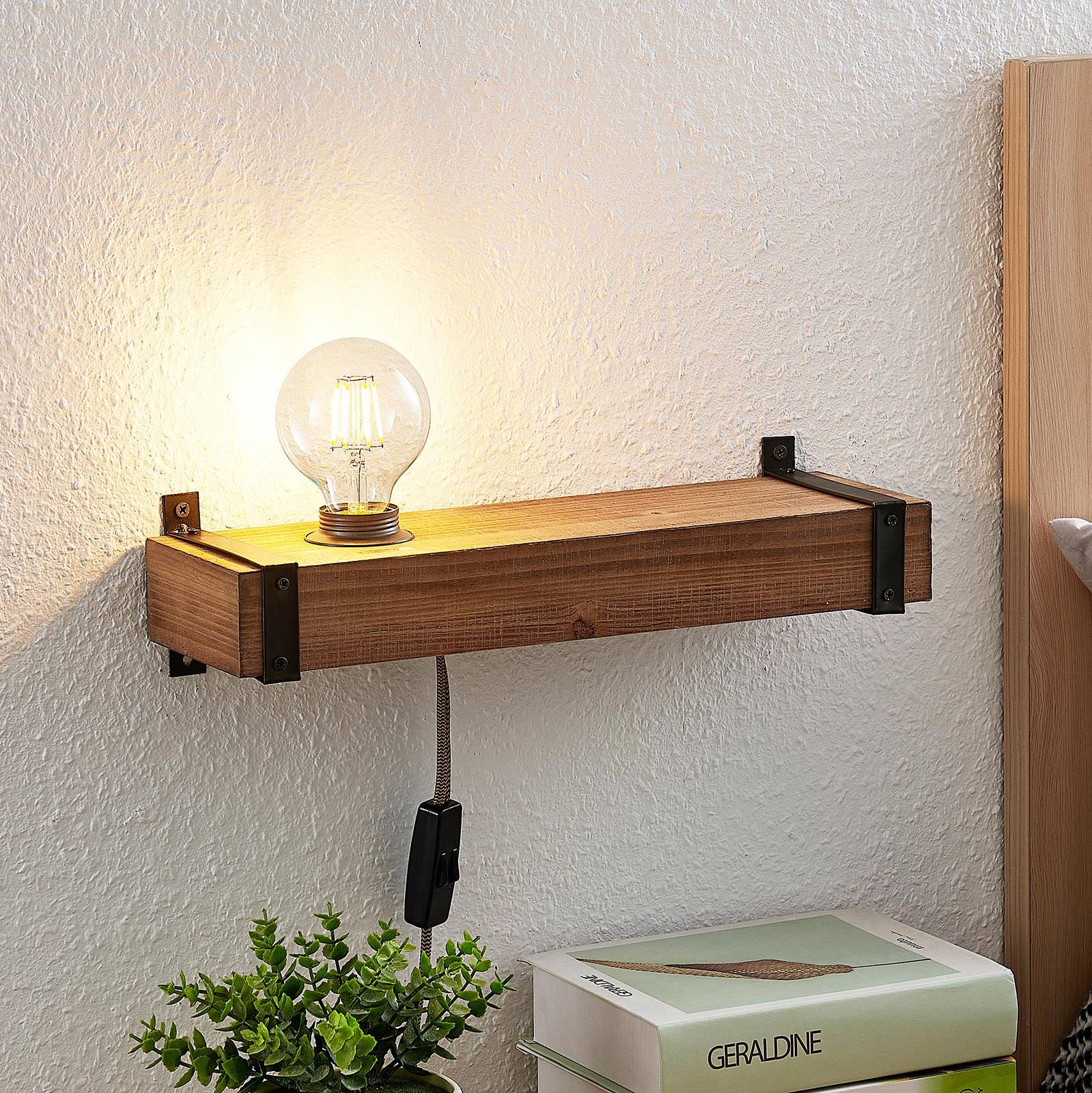 foto del prodotto applique lindby sverina, 40 cm, legno, spina, e27