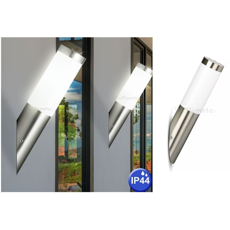 foto del prodotto applique luce led attacco e27 lampada da muro per esterno giardino acciaio alluminio segnapasso rotondo