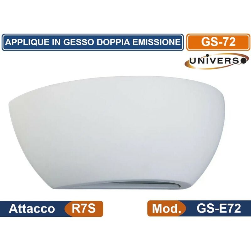 foto del prodotto applique mezza luna in gesso vericiabile con doppia emissione luminosa fondo in vetro opaco 50w portalampada r7s