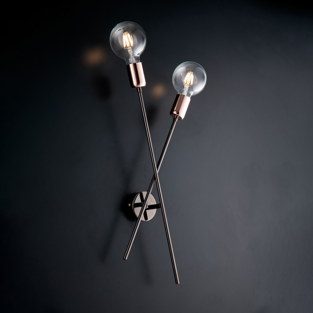 foto del prodotto applique moderna bloom metallo cromo nero rame 2 luci e27