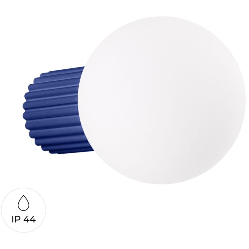 foto del prodotto applique moderna color oltremare con corpo scanalato e sfera in vetro bianco per bagno o corridoio 1xg9 8w ip44 halo sollux lighting